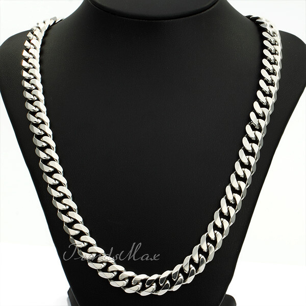 Men’s Curb Cuban Chain Necklace Stainless Steel 11mm 18″-36″ Valentine’s Gift