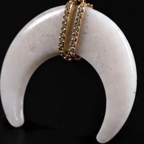 Crescent Moon Horn Necklace Pearl Dalmatian Jasper Gold Tone Celestial Boho