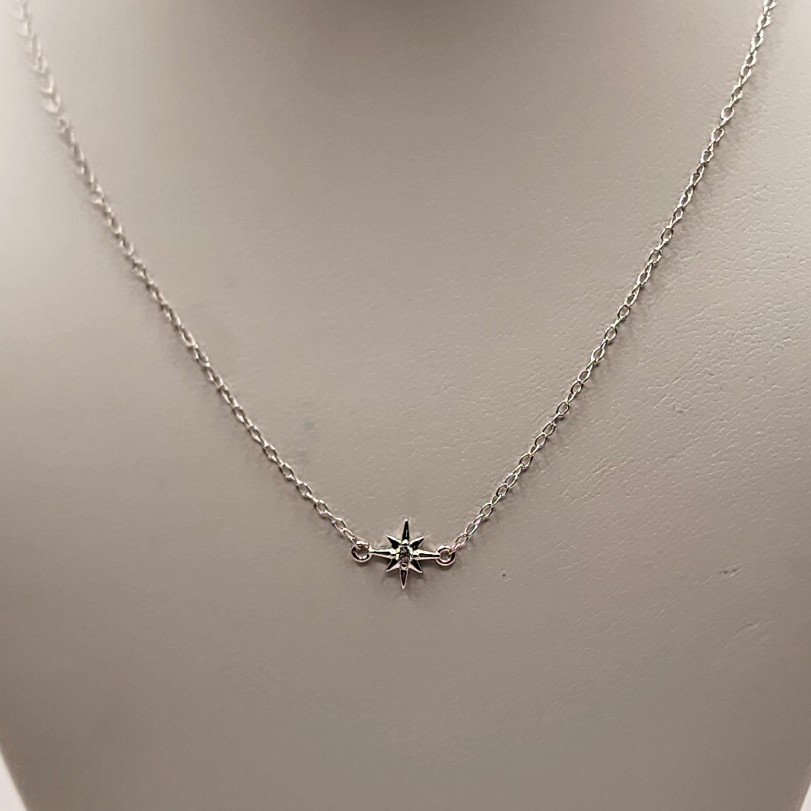 Sterling Silver Rhodium Plated Northstar Clear CZ Necklace 18 Inch