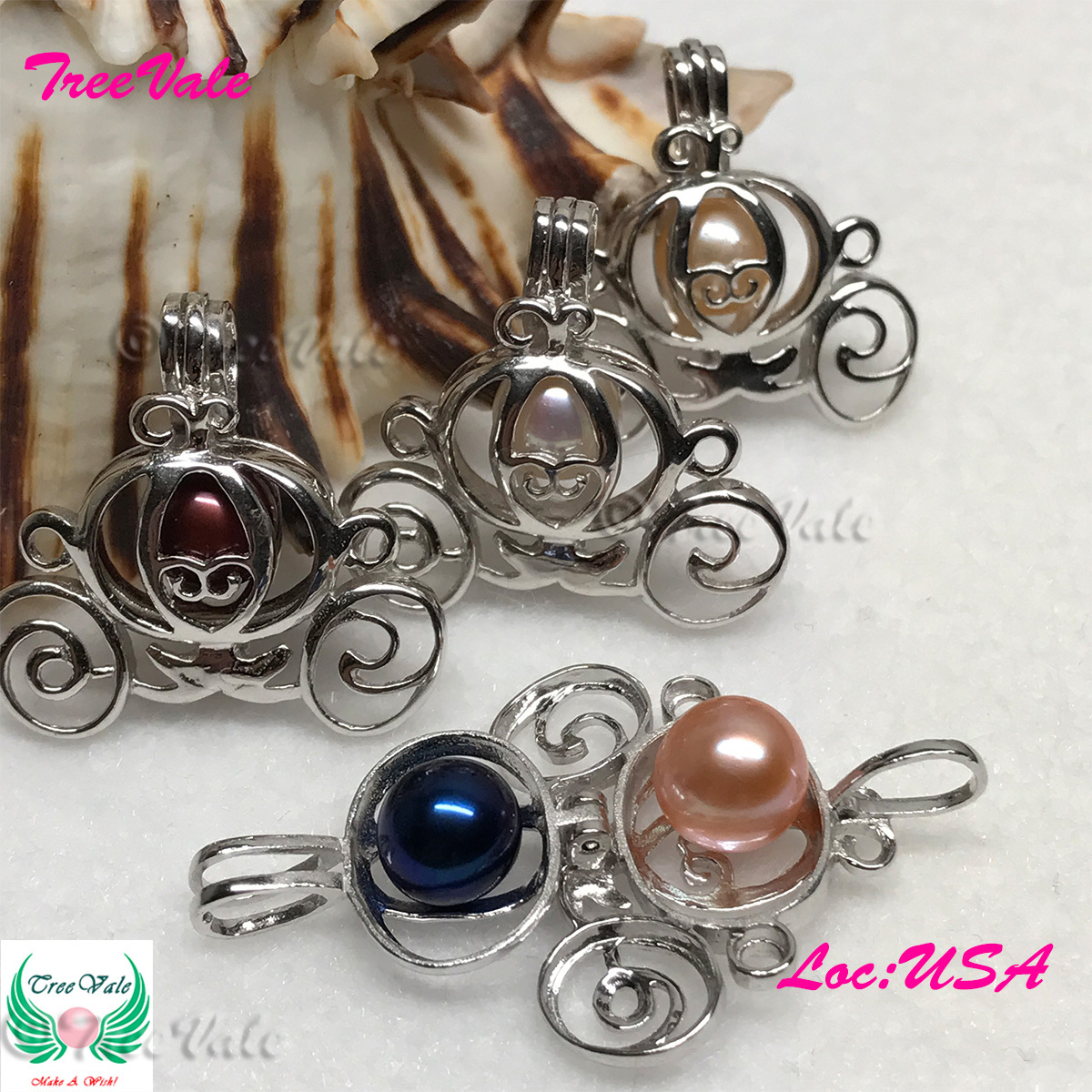 Princess Carriage – 925 Sterling Silver – Locket Pearl Cage Pendant – Hold 6-7mm