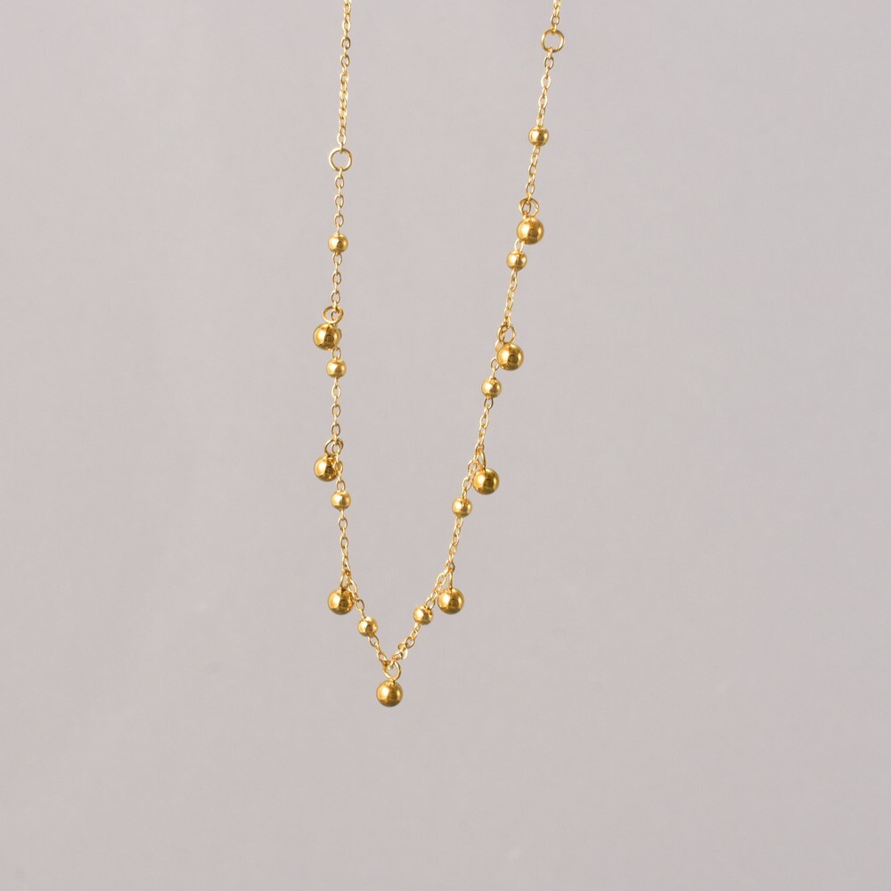 Woman 18K Gold Plated Beaded Balls Chain Necklace Anti-tarnish