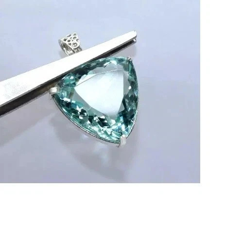 37.9Ct Trillion Aquamarine Natural Topaz 925 Solid Silver Pendant Loose Gemstone