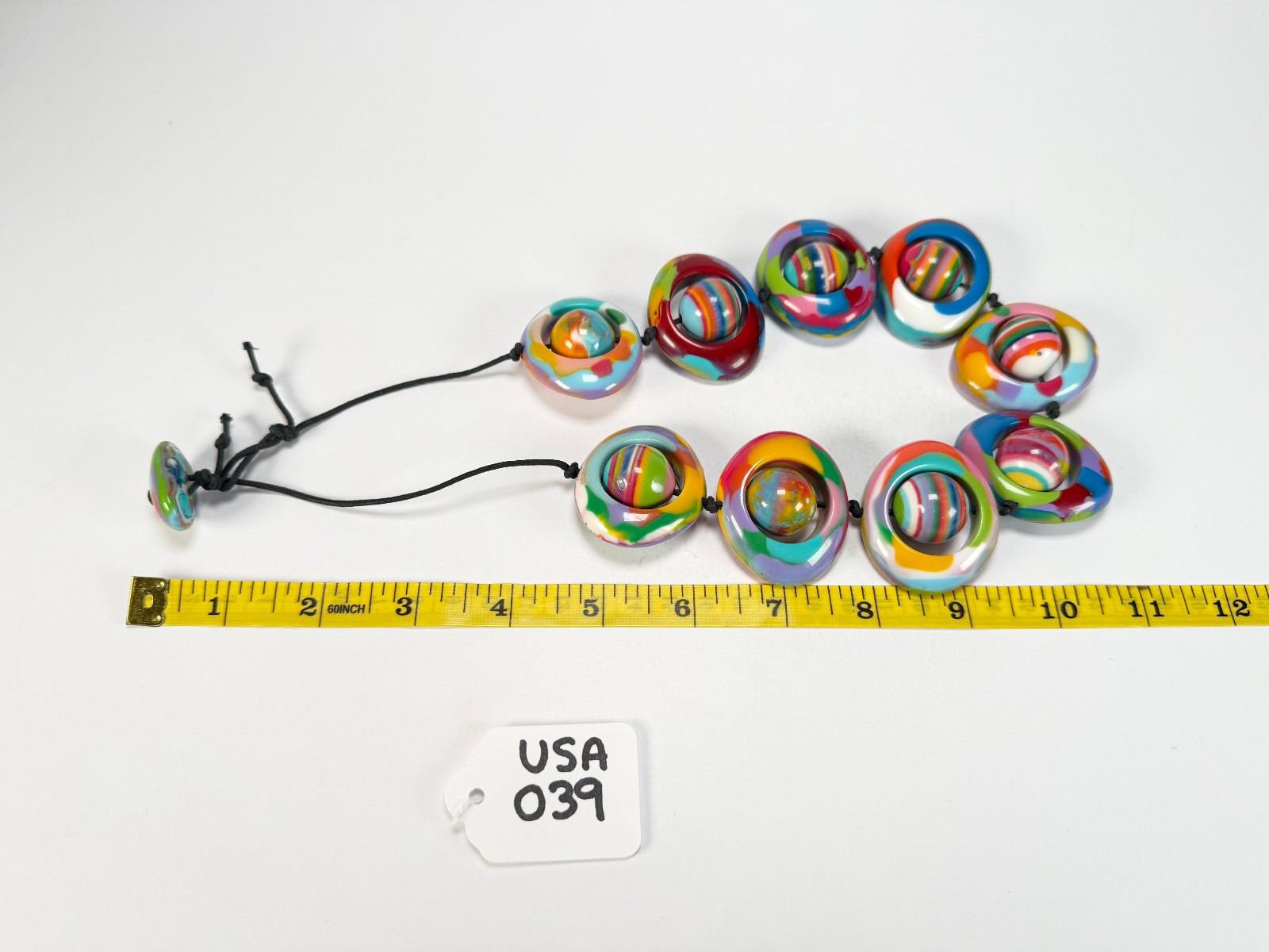 Jackie Brazil “Saturn” Kandinsky Disc & Ball On String Short 50cm Necklace