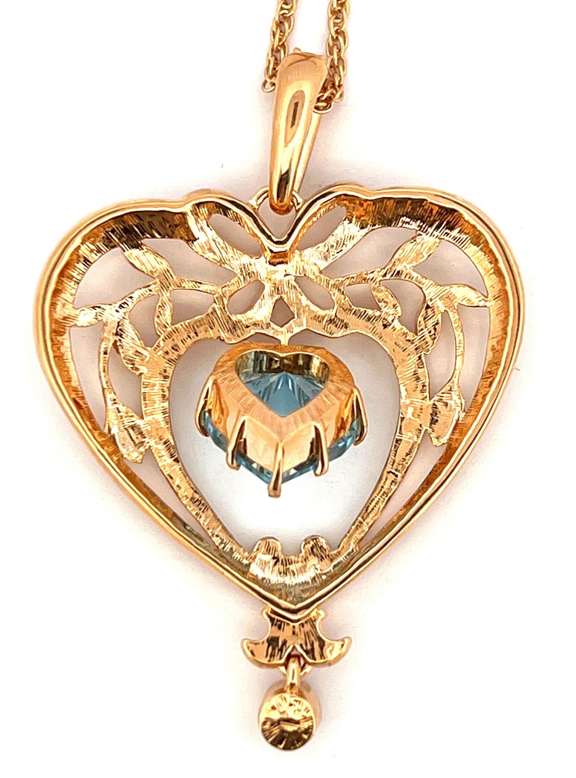 March Birthstone Gold Plated Necklace Set With Heart Shaped Aquamarine Crystal