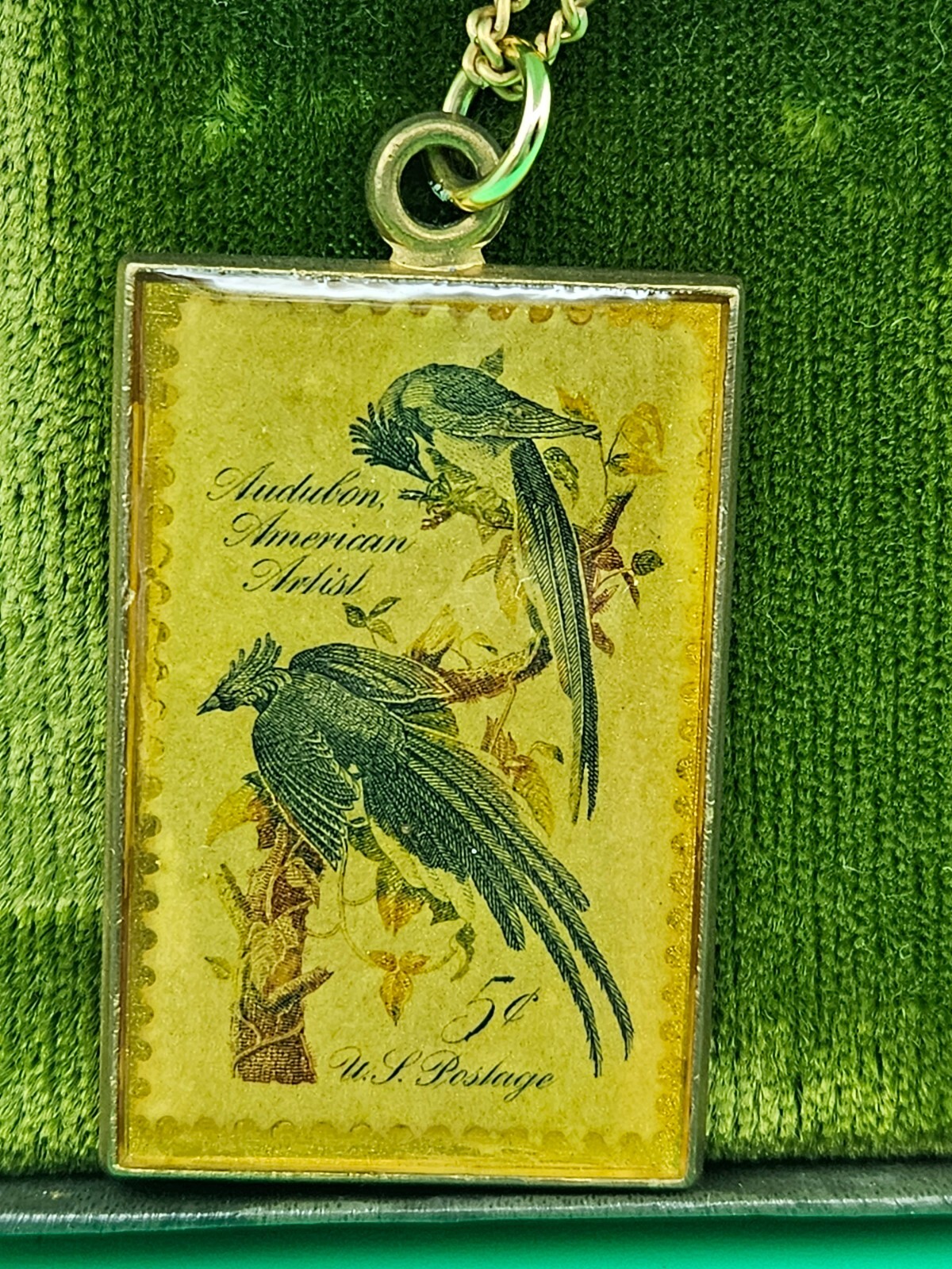 Audubon American Artist 5c Postal Stamp Solid Brass Necklace Pendant NIB Antaya