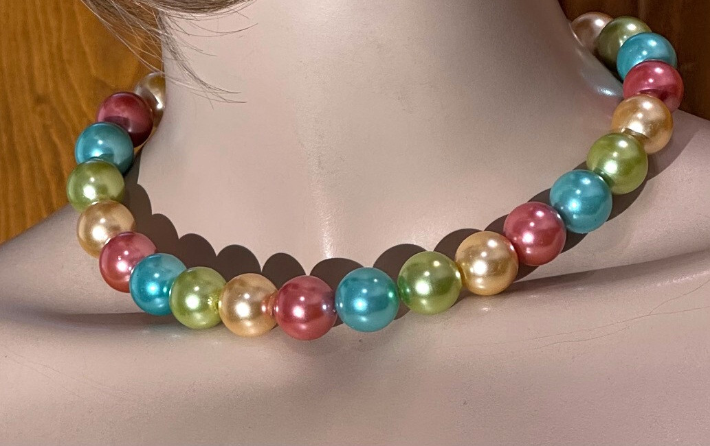 Pastel Color Glass Pearls Necklace/Earrings Set, Handmade in the USA