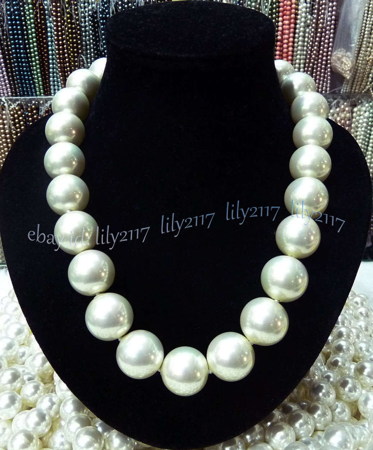 Huge 20mm Round White South Sea Shell Pearl Imitation Pearl Necklace 14-36”
