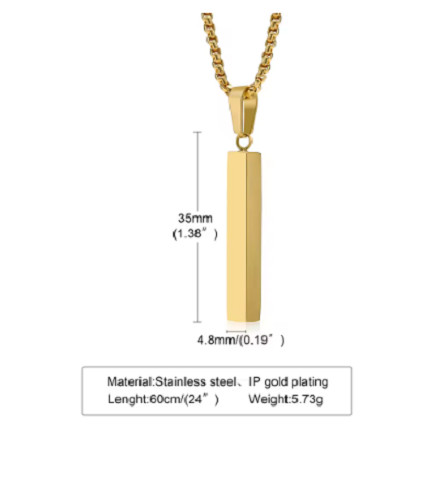 Waterproof Pillar Necklaces for Men Women,Stainless Steel Rectangle Vertical Bar