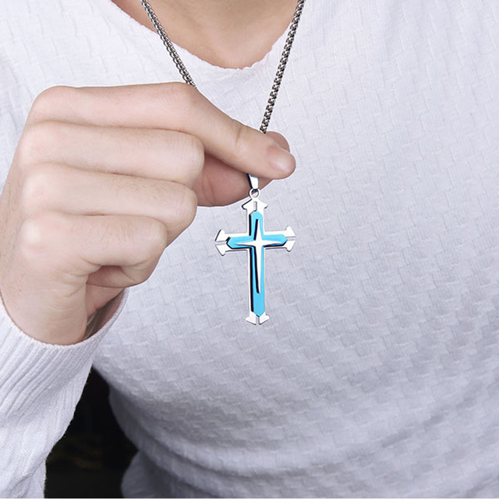 Men’s Fashion Pendant Stainless Steel Cross Pendant Chain Metal Plated Necklace