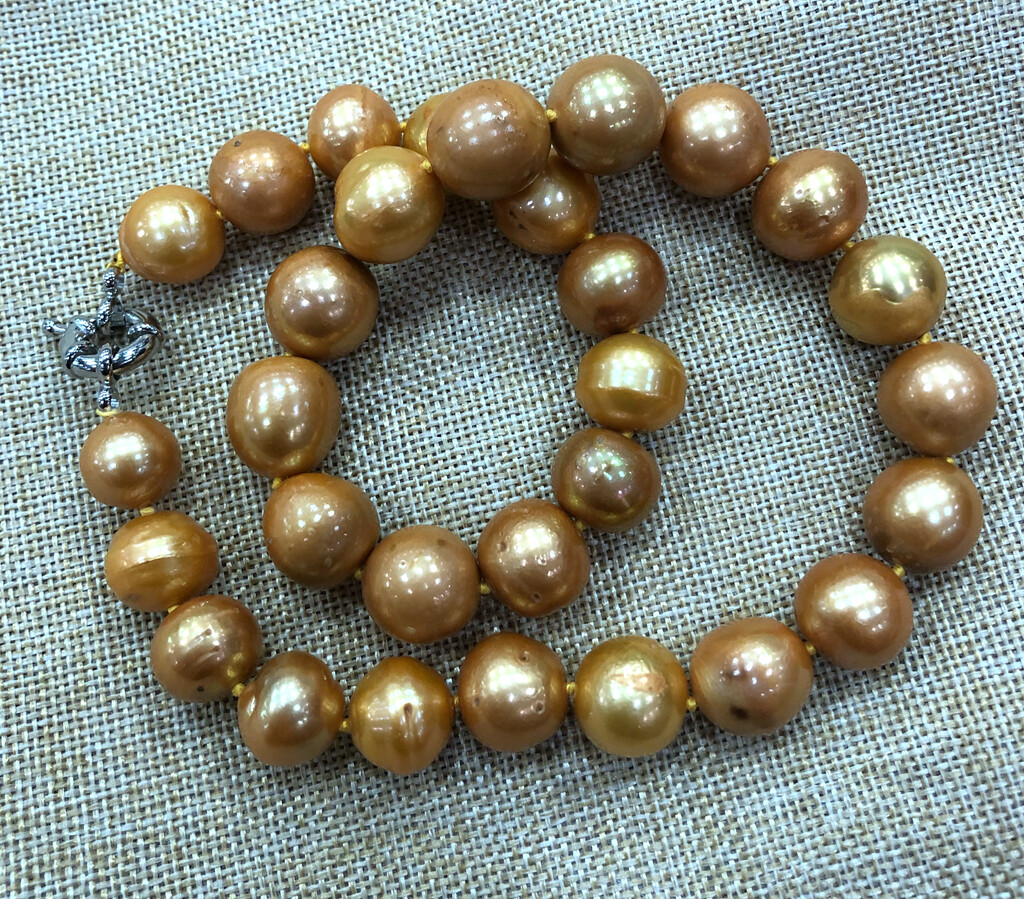 Delicate 12-14mm Gold Yellow South Sea Baroque Pearl Necklace 18”