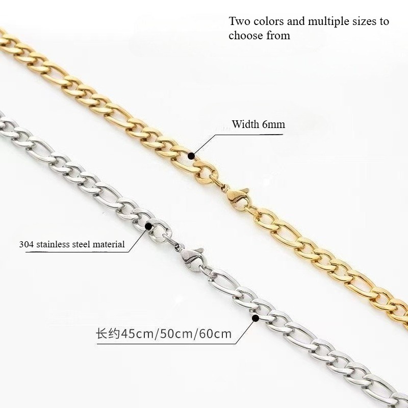 Gold Silver Titanium Steel Figaro Chain Blank Necklace DIY Base Chain Unisex