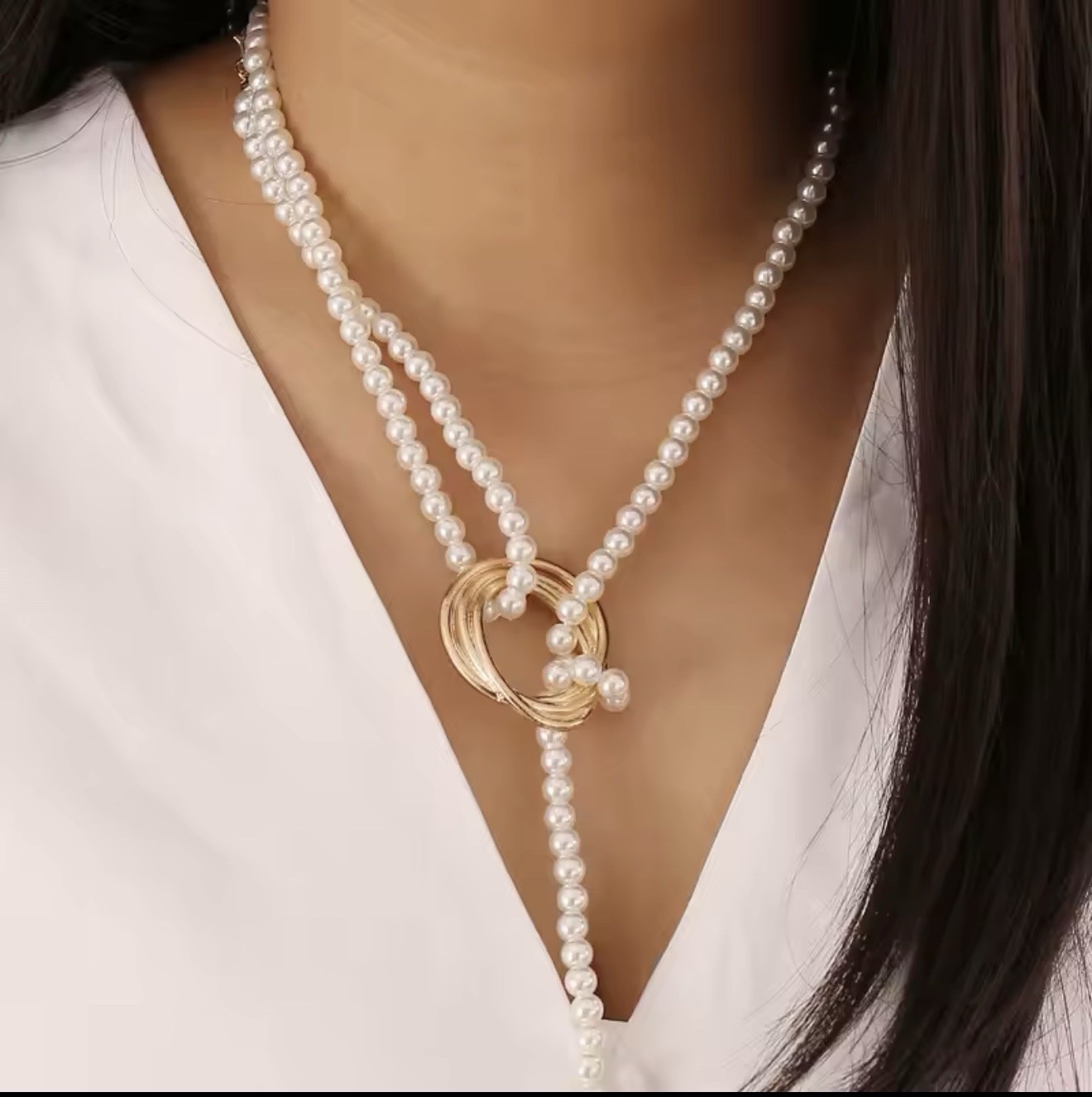 Pearl Fashion Pendant Necklace, Elegantly Beaded & Long Collar Chain Accessories
