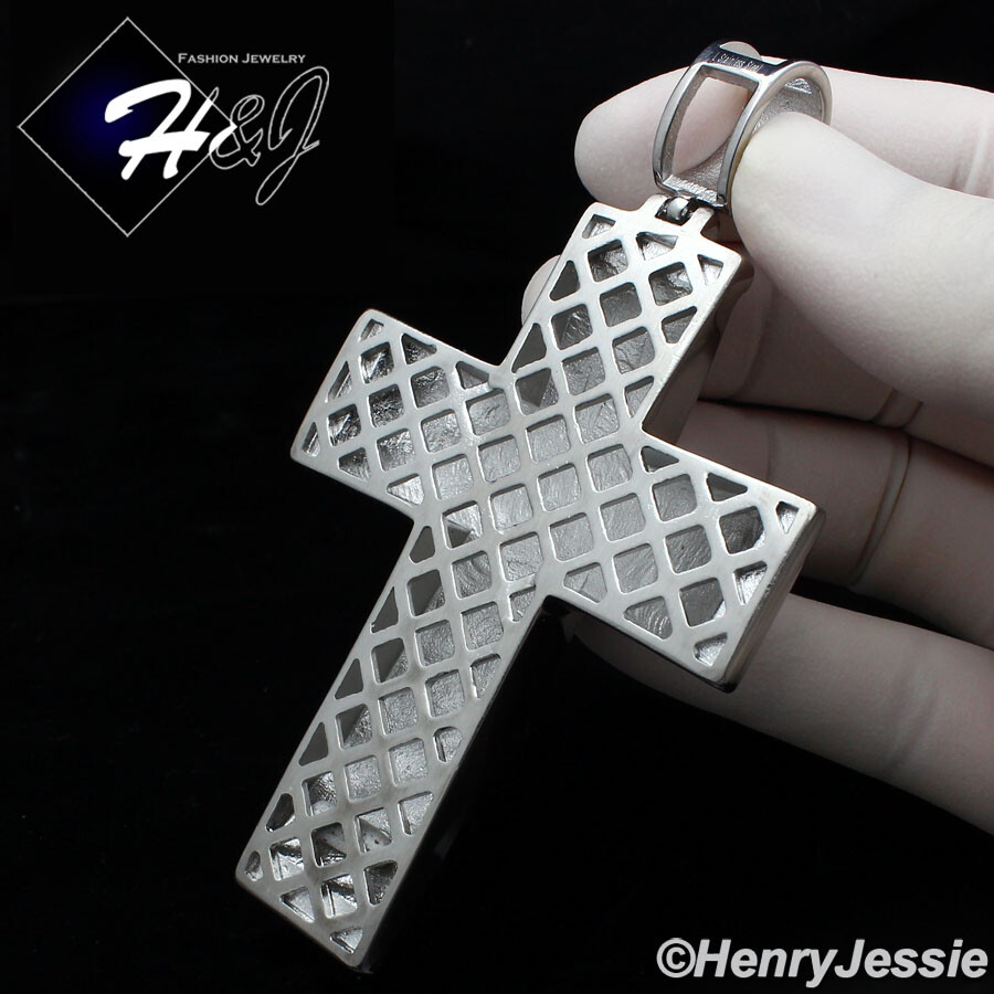 18-40″MEN Stainless Steel 5mm Silver Box Link Chain BIG ICY CZ Cross Pendant*I20