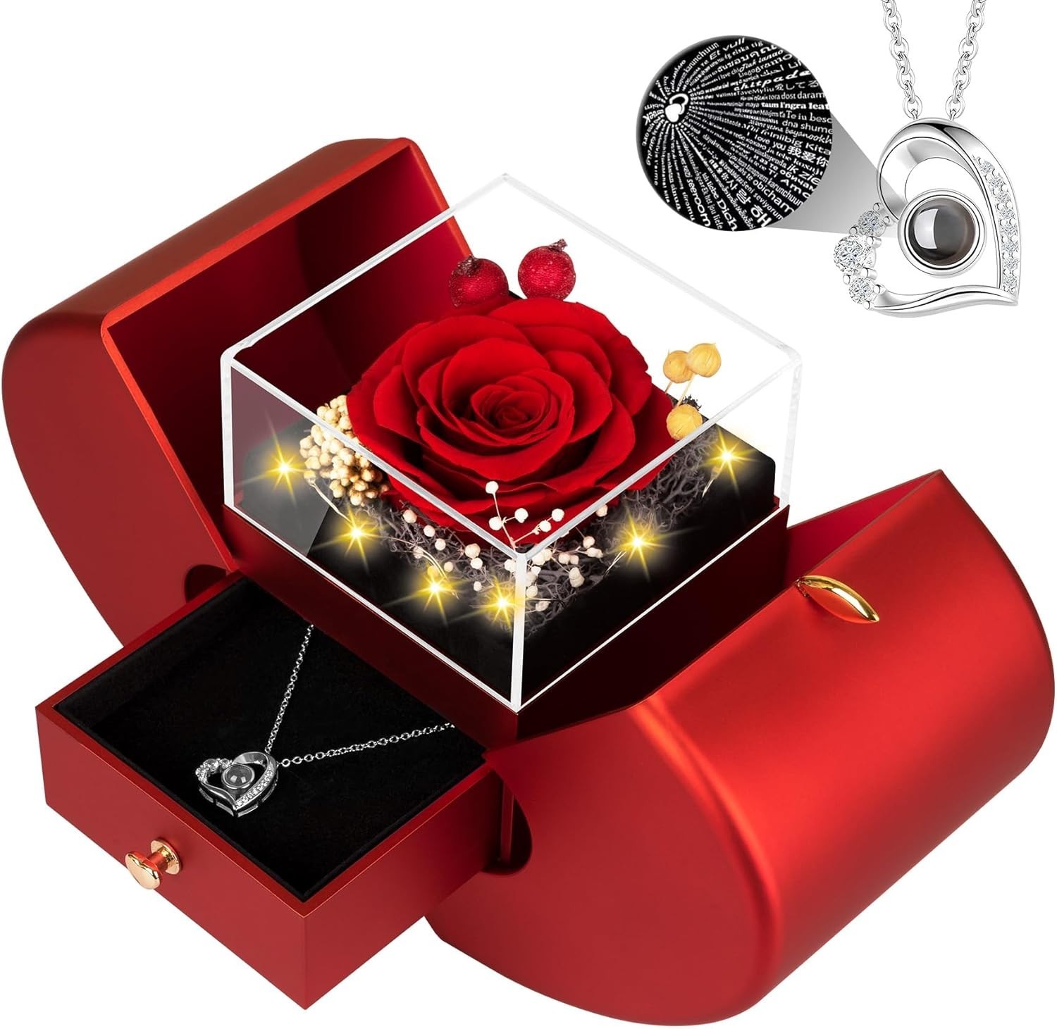 I Love You Necklace with Preserved Rose – Timeless Gift for Special Occasions