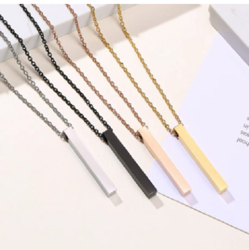 Waterproof Pillar Necklaces for Men Women,Stainless Steel Rectangle Vertical Bar