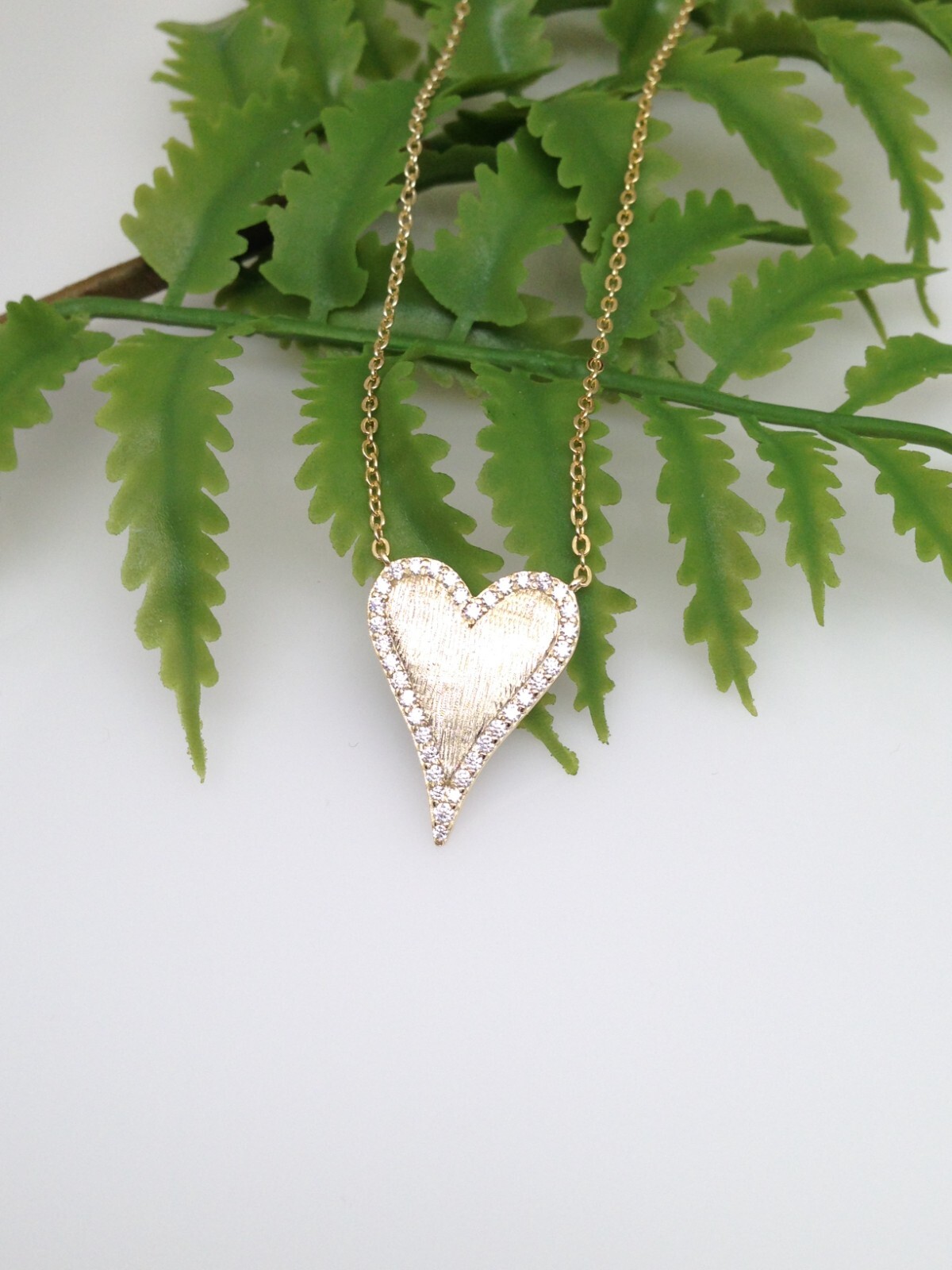 925 Sterling Silver CZ Matte Gold Heart Pendant Necklace Women 19mm/0.75″ 17.5”