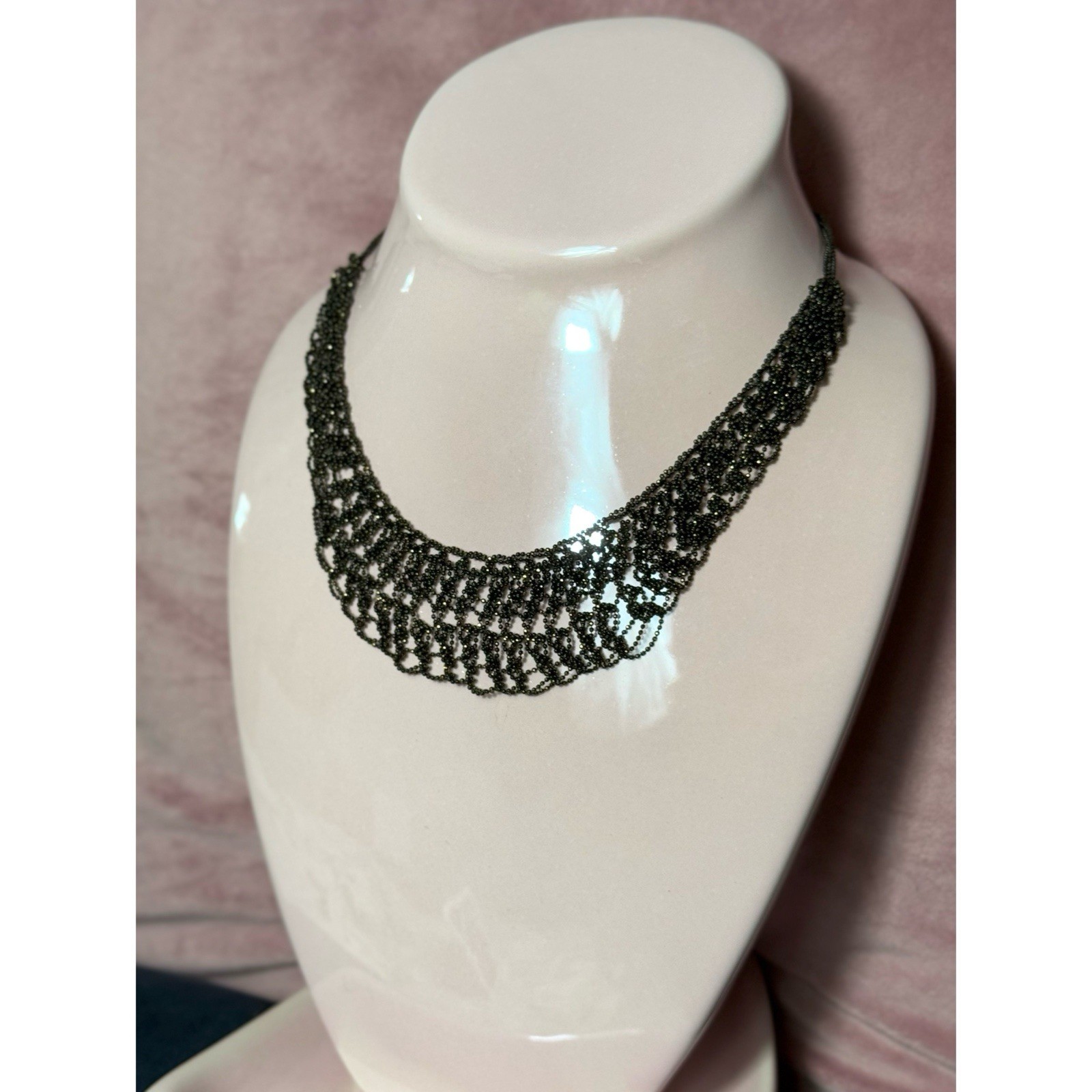2 Black Brown Multi Layer Statement Chain Necklace Lace Bib Chocker Set Bundle