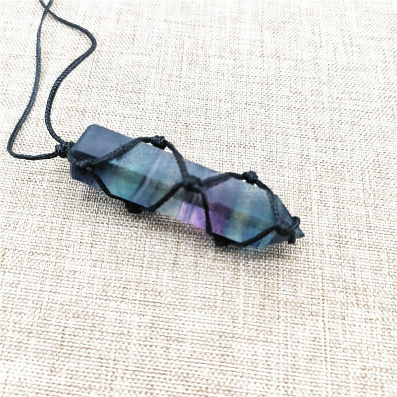 Natural Rainbow Fluorite Stone Obelisk Pendant Necklace Wrap Crystal Necklace