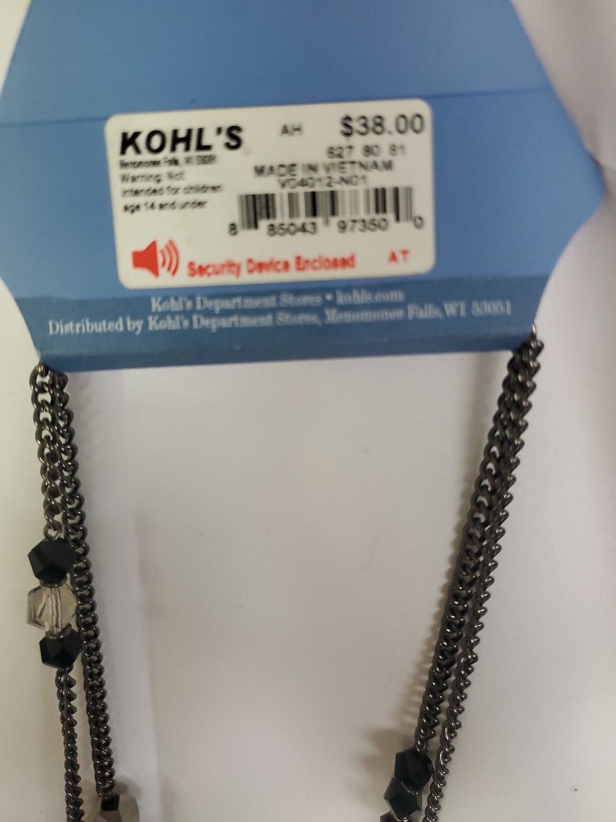 Black Beaded Chain Long Necklace Jet Tone Beads