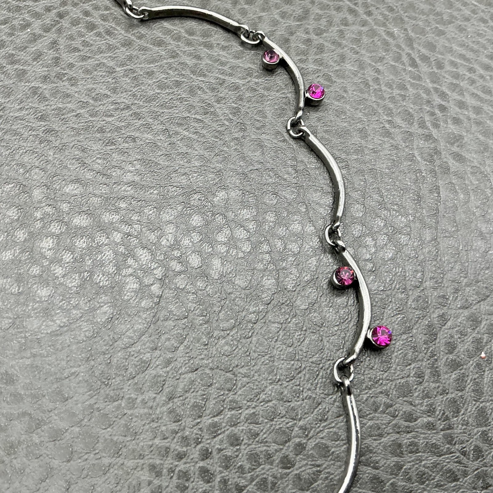 Express Necklace Womens Silver Tone Pink Crystal Station Wave Bar Adjustable 16″
