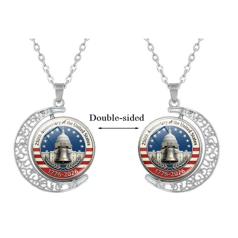 American 250th Anniversary Double-Sided Rotating Moon Alloy Necklace