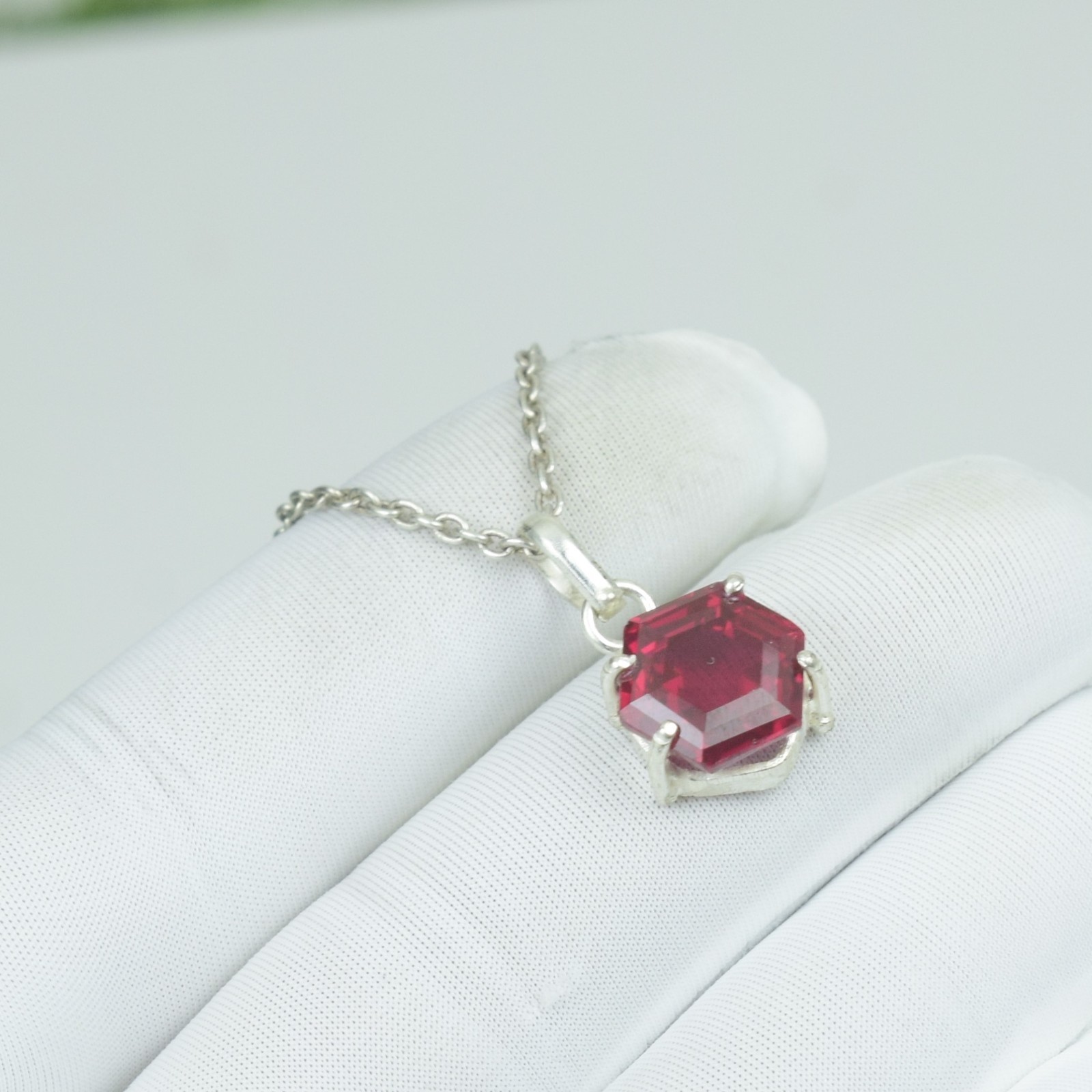 AAA Beauty Hexagon Shape Red Ruby Necklace, 15Cts July Birthstone Jewelry,
