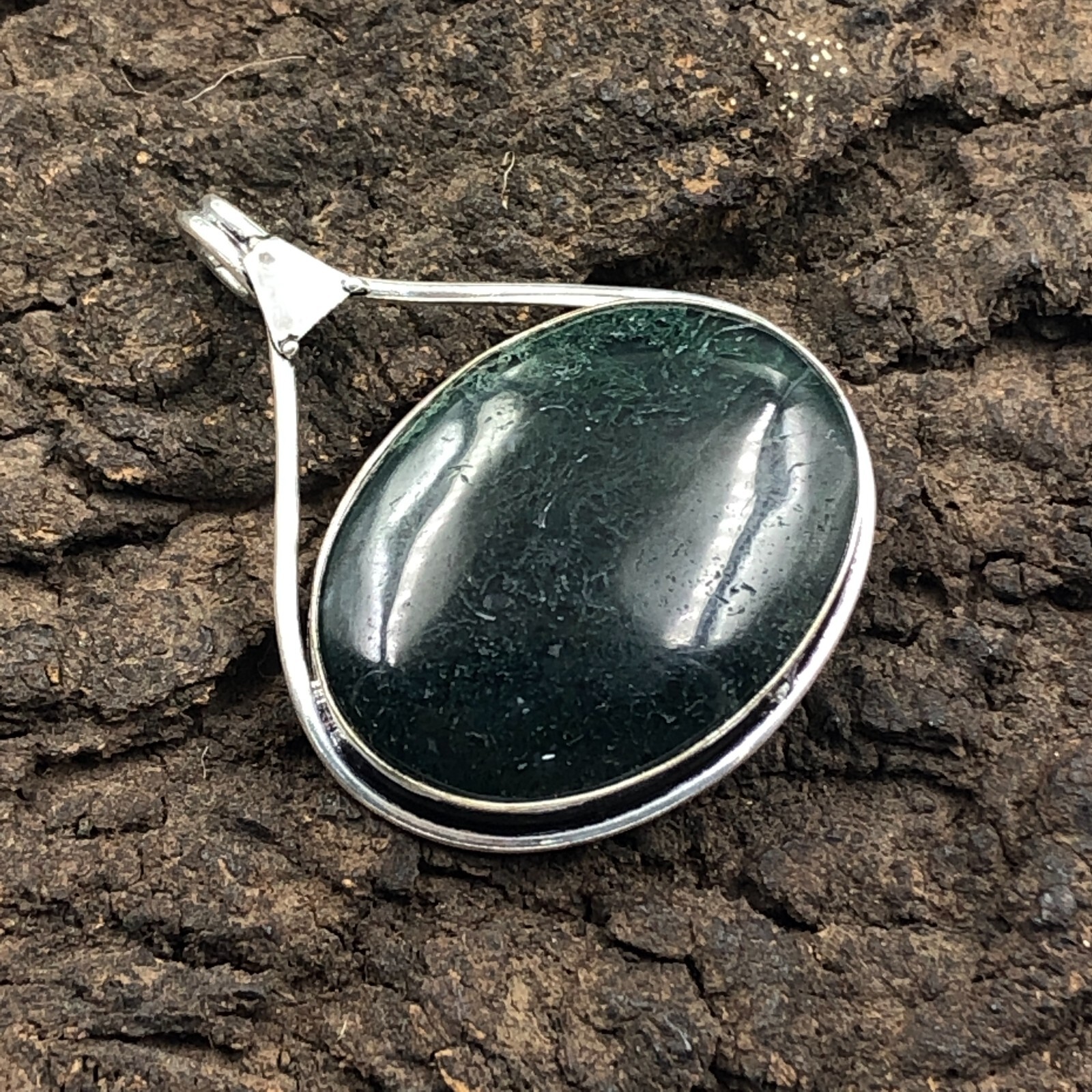Moss Agate Gemstone Handmade Jewelry Sterling Silver Love Gift Pendant 1.77″