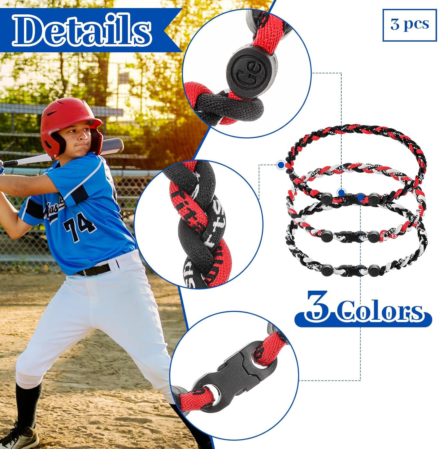 Baseball Necklaces Three Braided Rope Titanium Necklace for Fans Team Gifts Boys