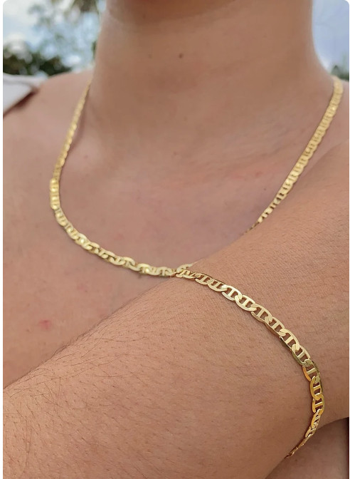 14K Gold Mariner Chain Necklace Bracelet Set 20in 7.5in Men Women Cadena Mariner