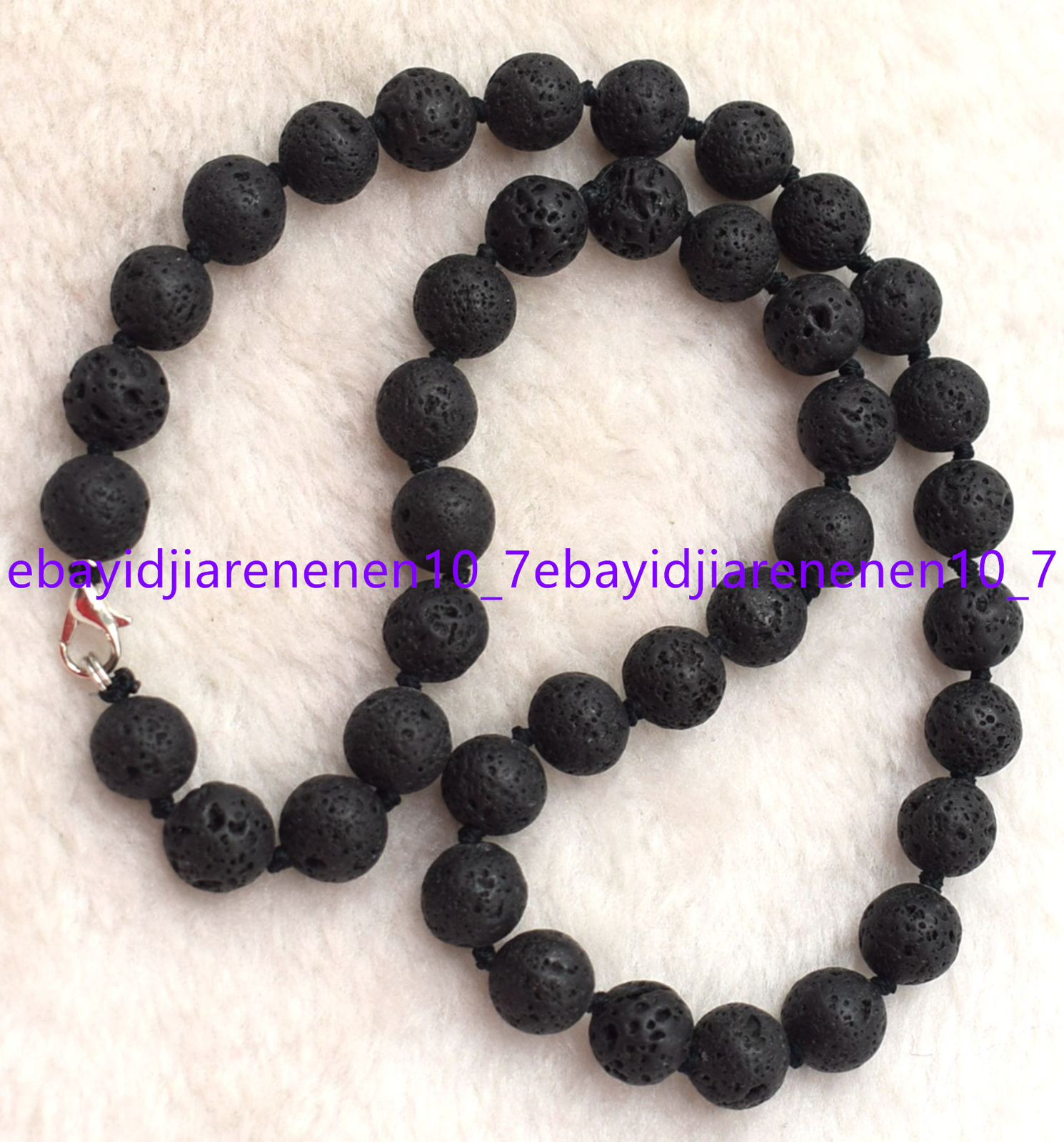 Natural 8/10/12mm Black Lava Beads Round Volcanic Rock Gemstone Necklace 18 in