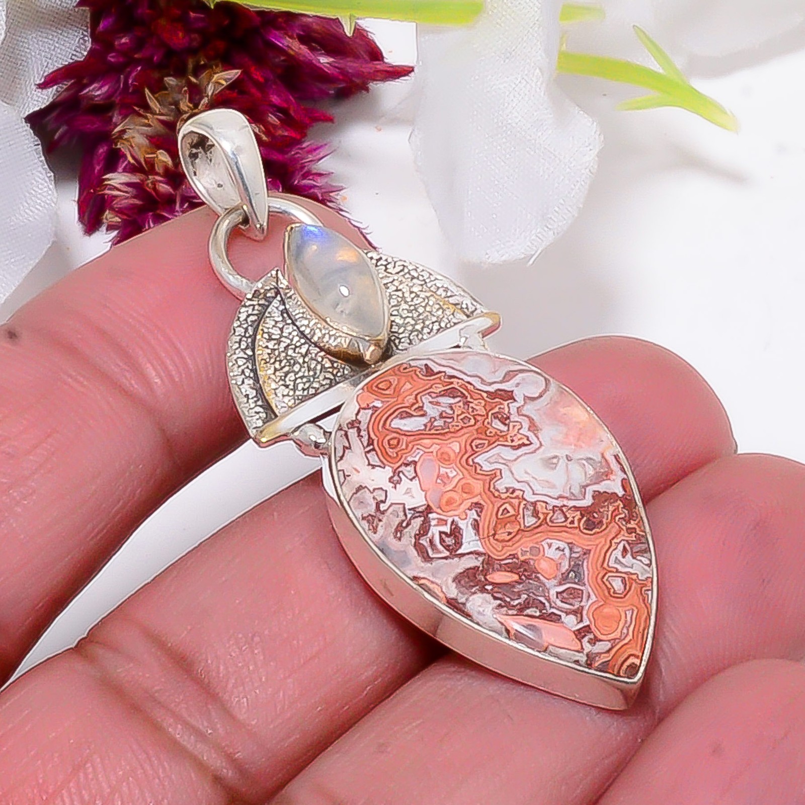 Rosetta Jasper – United State, Rainbow Moonstone 925 Silver Pendant 2.15″ Sku5