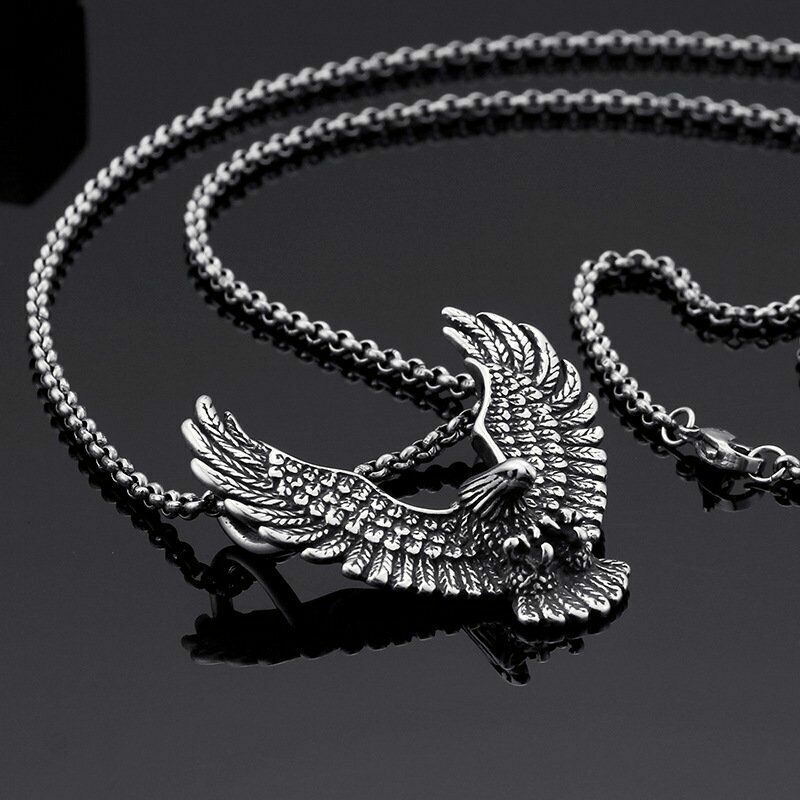 Mens Boys Stainless Steel Biker Eagle Hawk Bird Pendant Necklace For Men