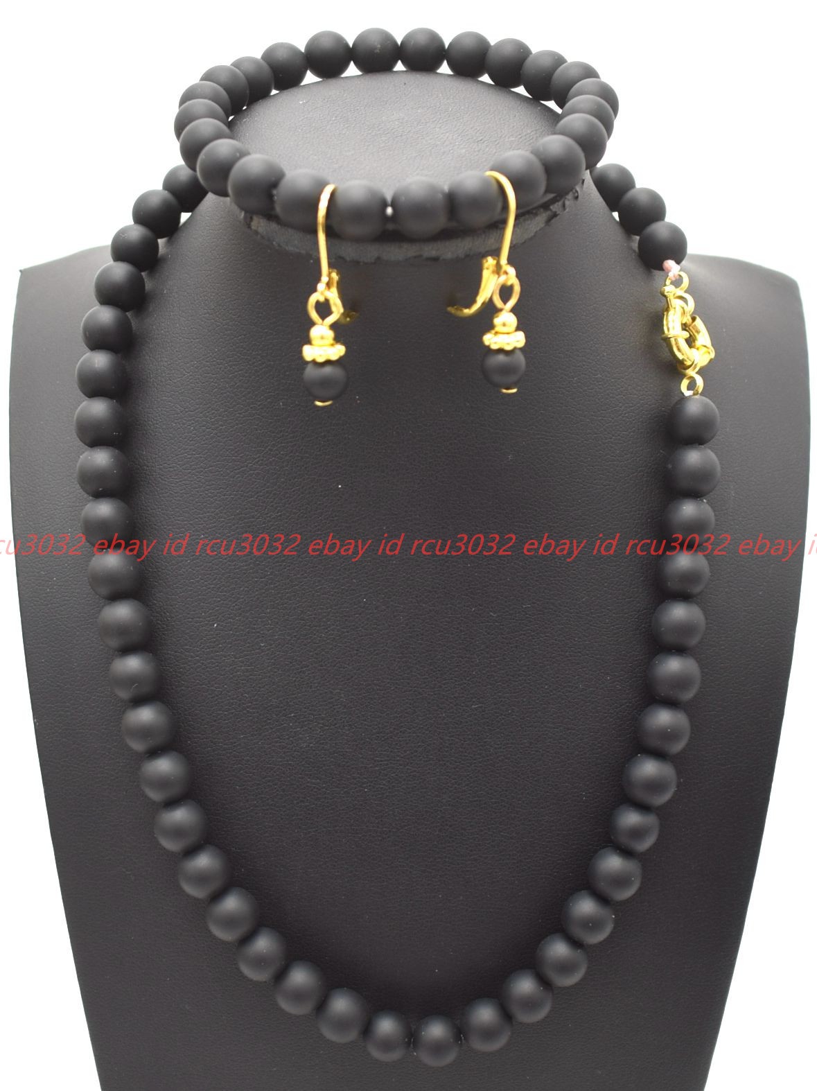 6/8/10mm Black Matte Agate Round Gems Bead Necklace Bracelet Earrings18/7.5in