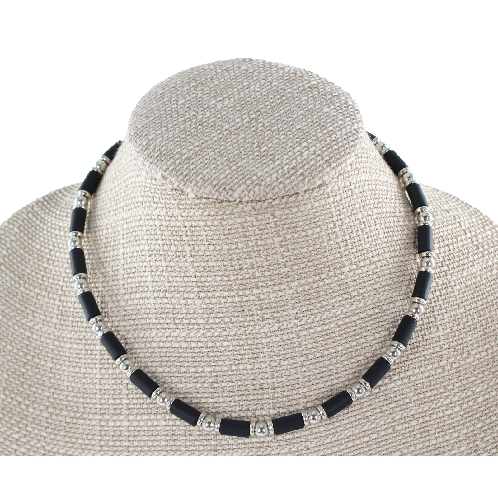New Mens 18″ Surfer Style Silver & Black Beaded Necklace #N2609