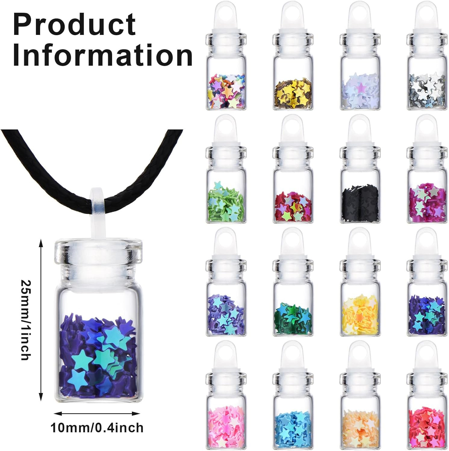 16pc Mini Wish Bottle Necklaces, Star Glitter Vials, Fairy Party Favors