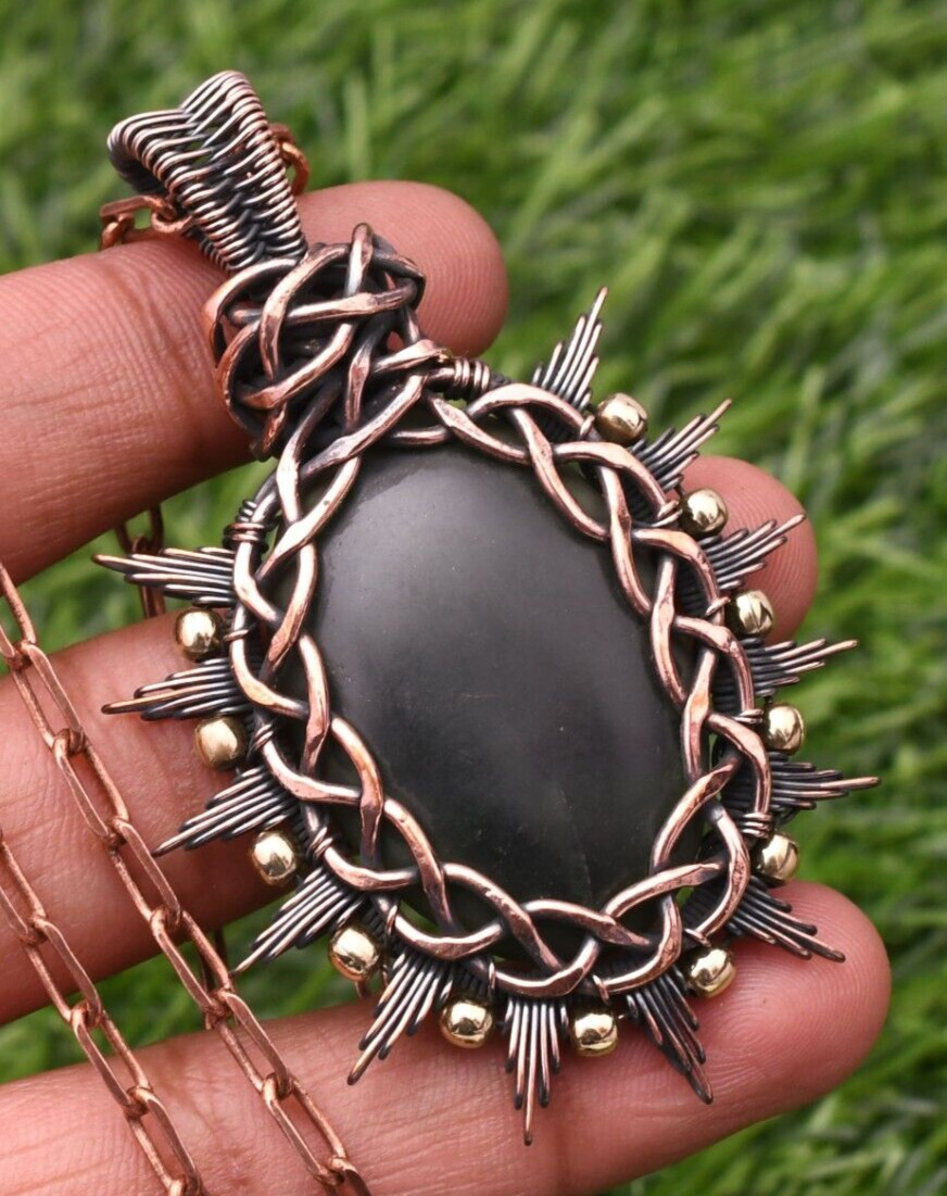 Serpentine Gemstone Copper Wire Wrap Handmade Jewelry Pendant 2.28″