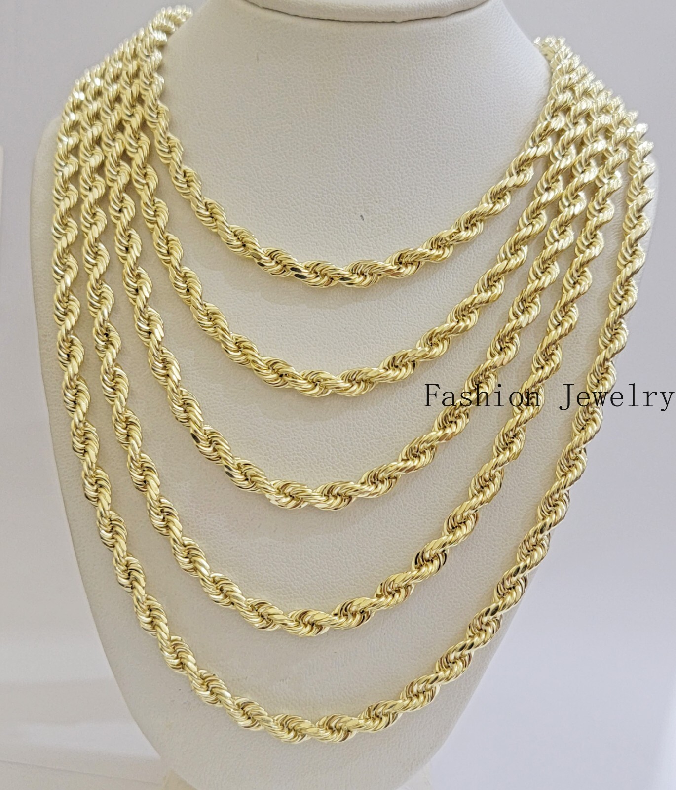 Real 14k Yellow Gold Rope chain necklace 2.5mm 3mm 4mm 5mm 18-26 Inch Men women.