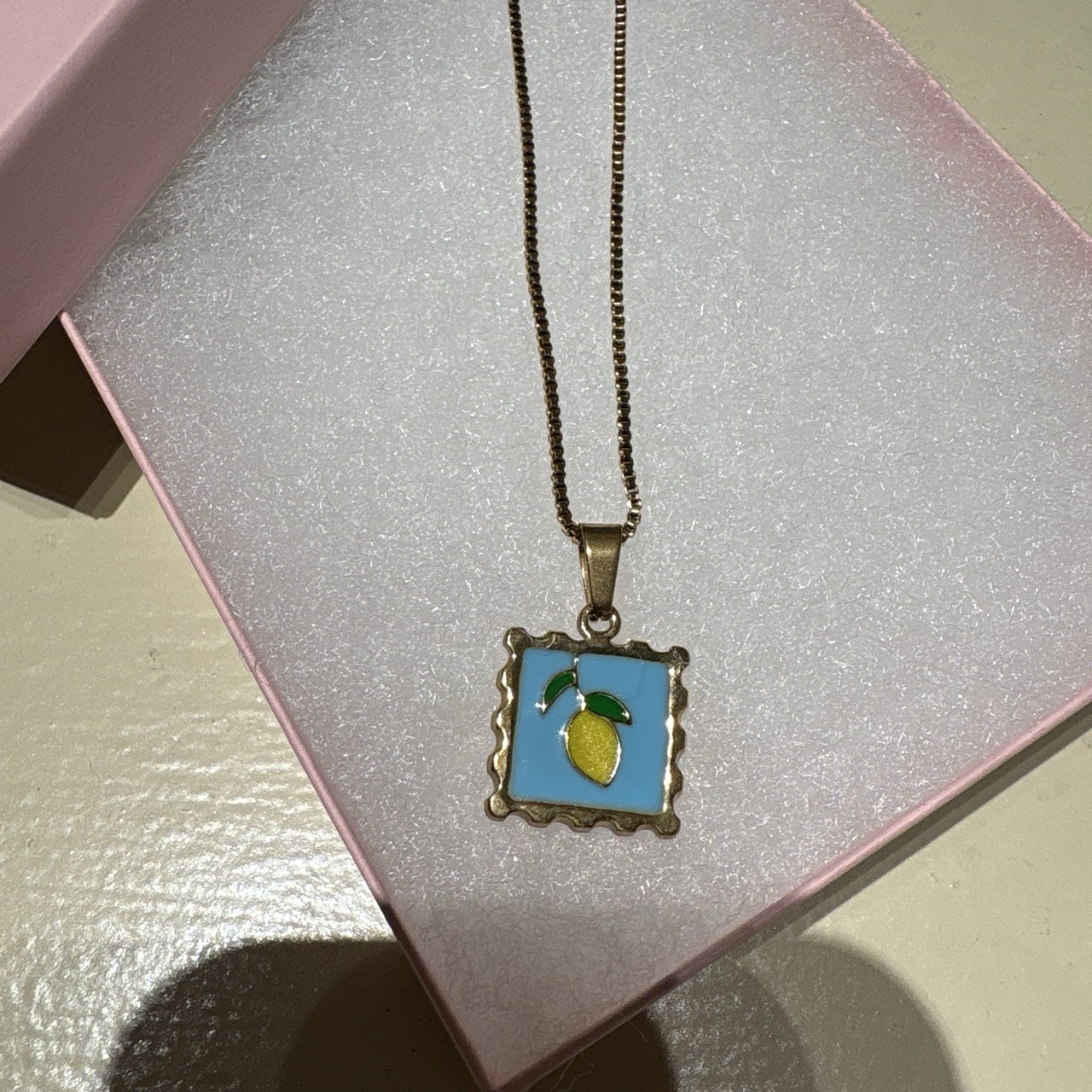 Stainless Steel Gold Lemon Stamp Necklace For Women