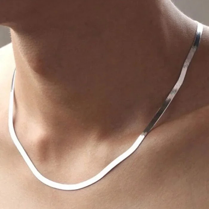 925 Sterling silver 18K Gold 4MM Flat chain Necklace for Women Luxury Fine Jewel
