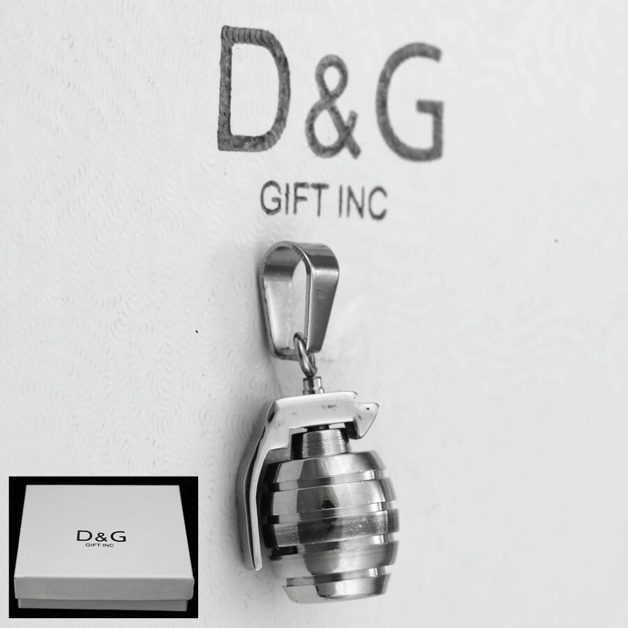 DG Men’s stainless steel Mini grenade 32mm pendant*Unisex High Polish + Box
