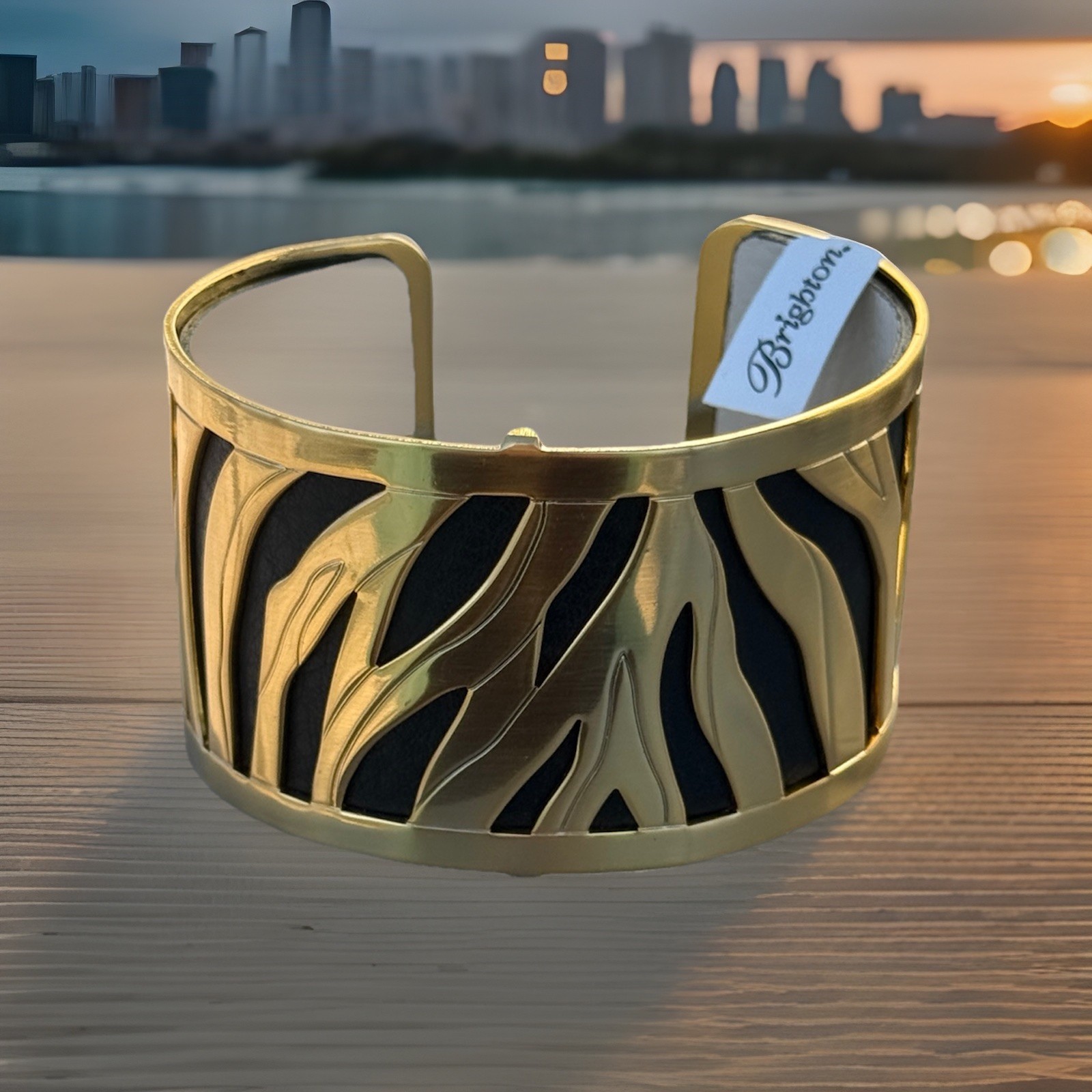 Brighton Bracelet Christo Johannesburg Wide Cuff Gold With Leather Insert NWT
