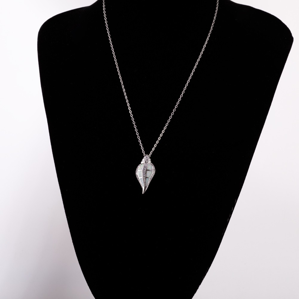 Conch Seashell White Fire Opal Silver Jewelry Necklace Pendant