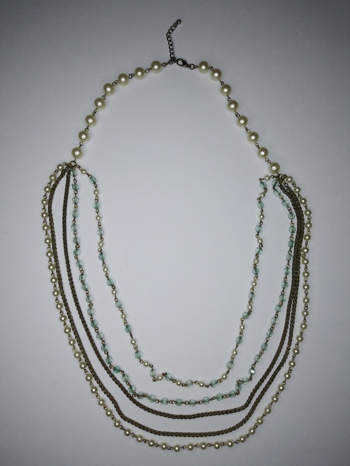 Faux Pearl Necklace with 5 Strands Fashion Costume Jewelry