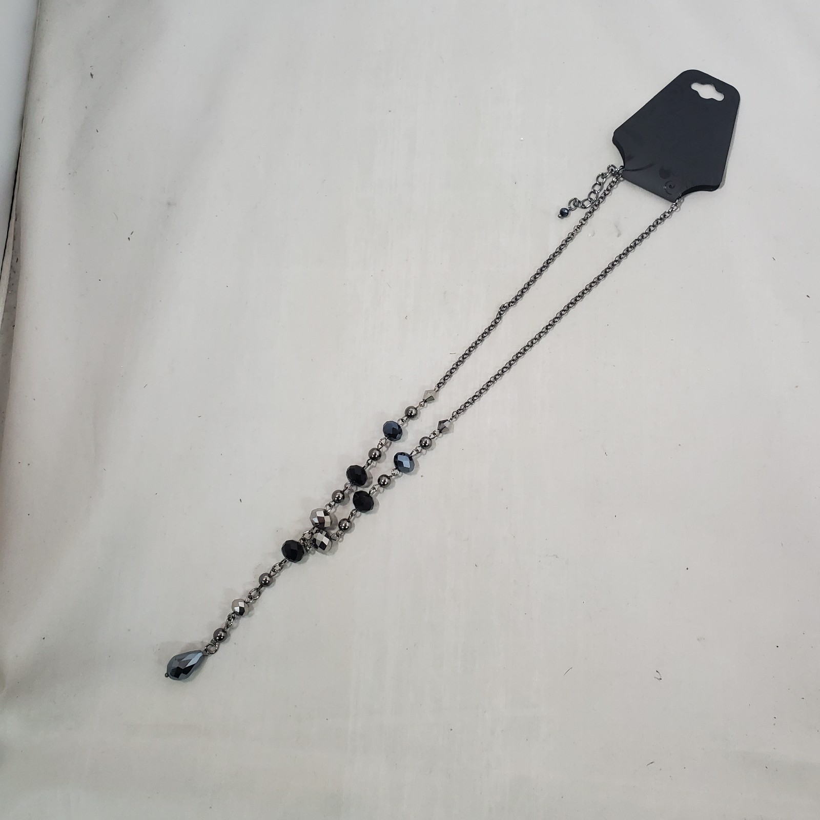 Inter American Faceted black and smoky grey crystal Stone lariat Necklace NWT