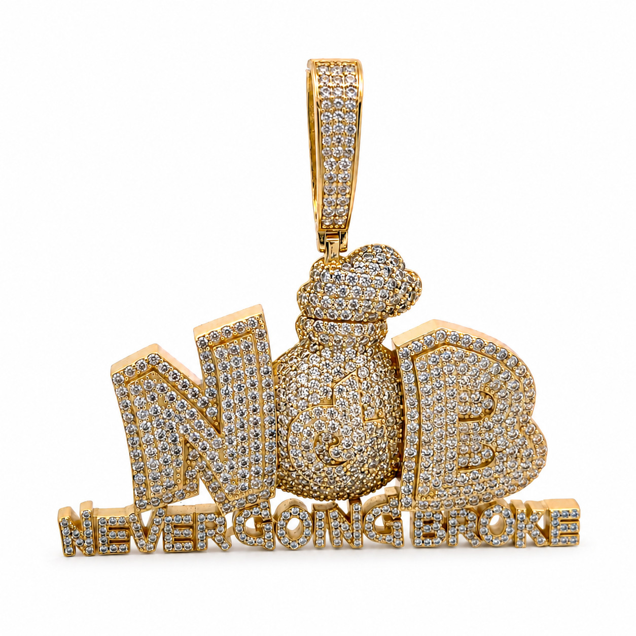 Never Going Broke Hip Hop Pendant Gold Tone Brass Jewelry