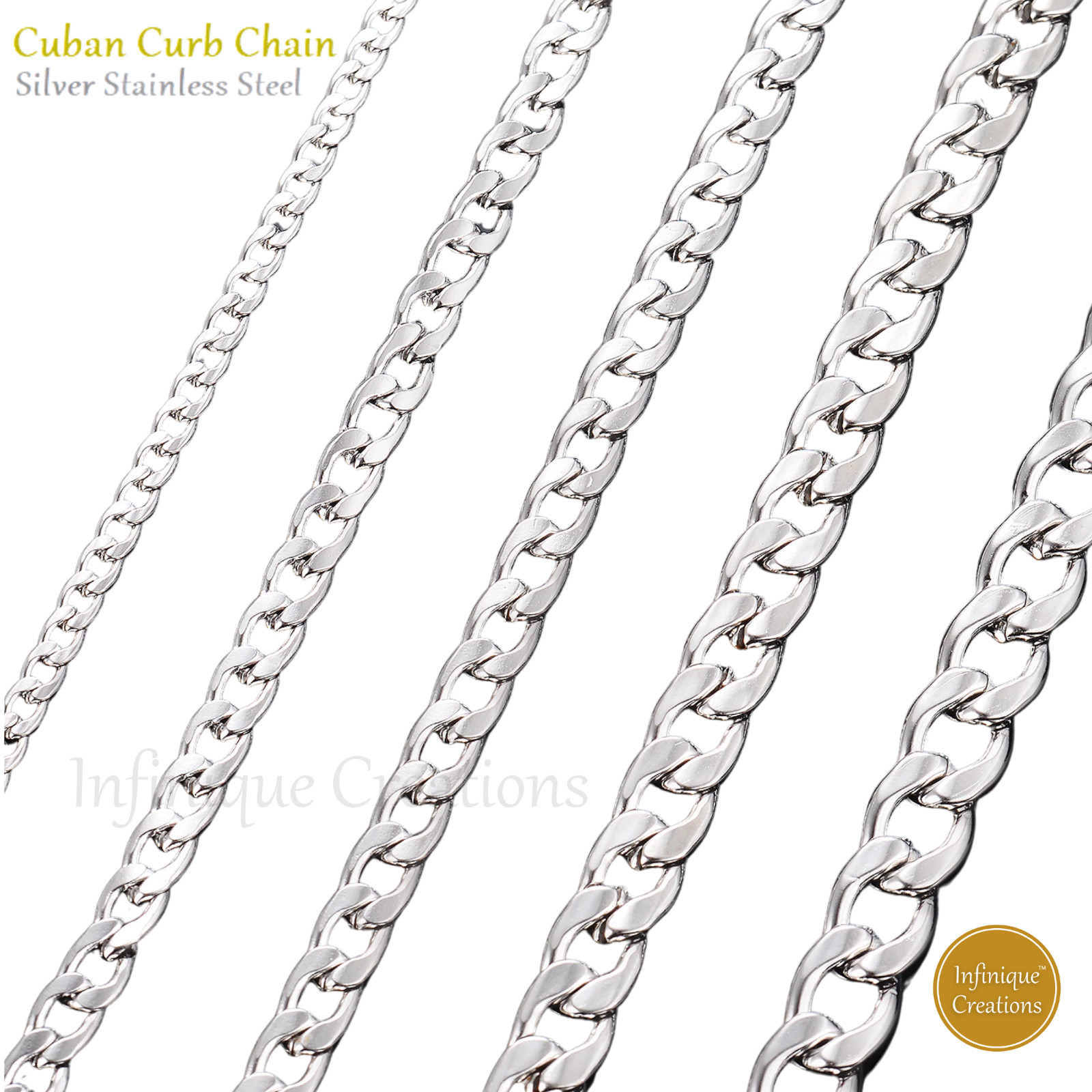 Stainless Steel Silver Chain Cuban Curb 7-38″ Necklace Bracelet Men Women 3-12mm