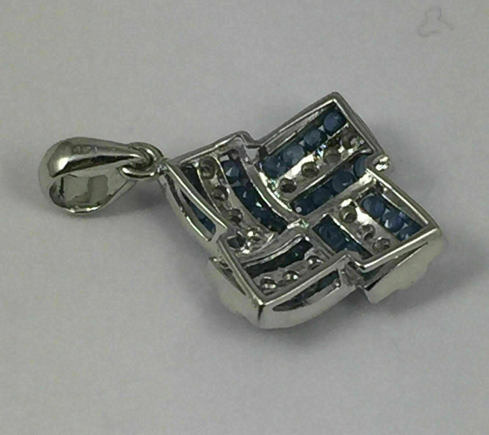 3.00 Ct Round Cut Simulated Blue Sapphire Cluster Pendant 14K White Gold Plated