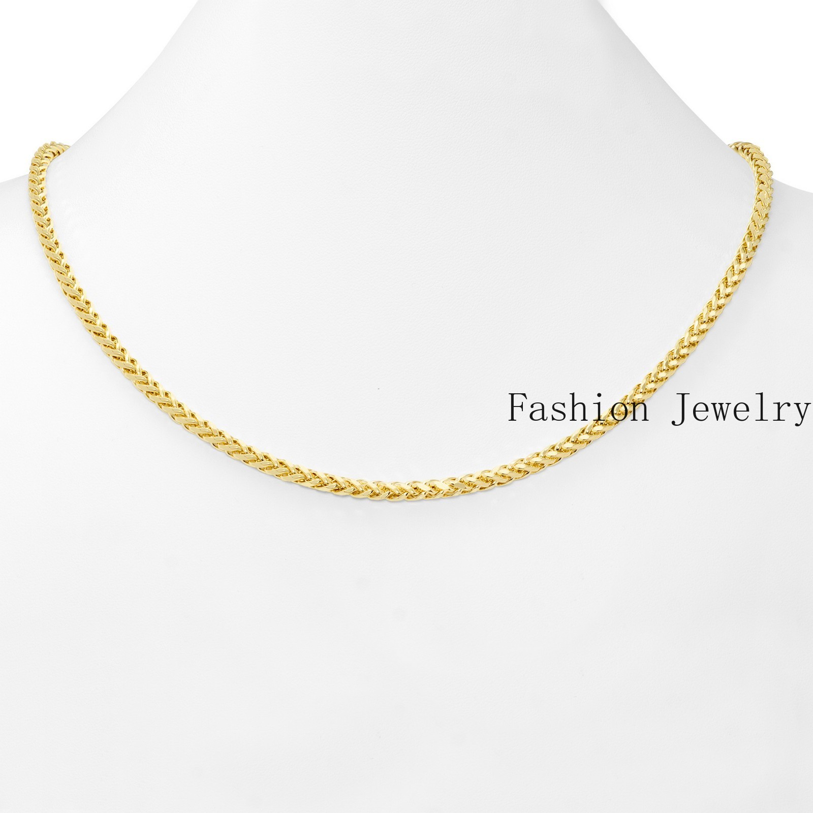 14K Yellow Gold 4mm Franco Wheat Foxtail Palm Link Chain Mens Necklace 16″- 30″