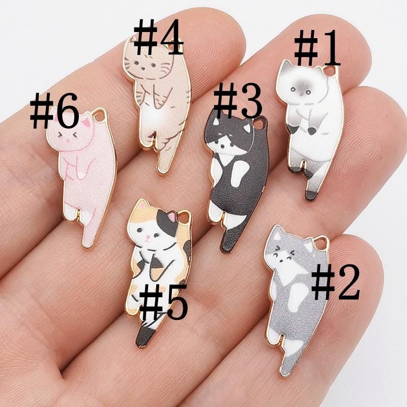 12PCS Gold Tone Enamel CAT Charm Pendant, Halloween Charms 12X25mm LCRG12