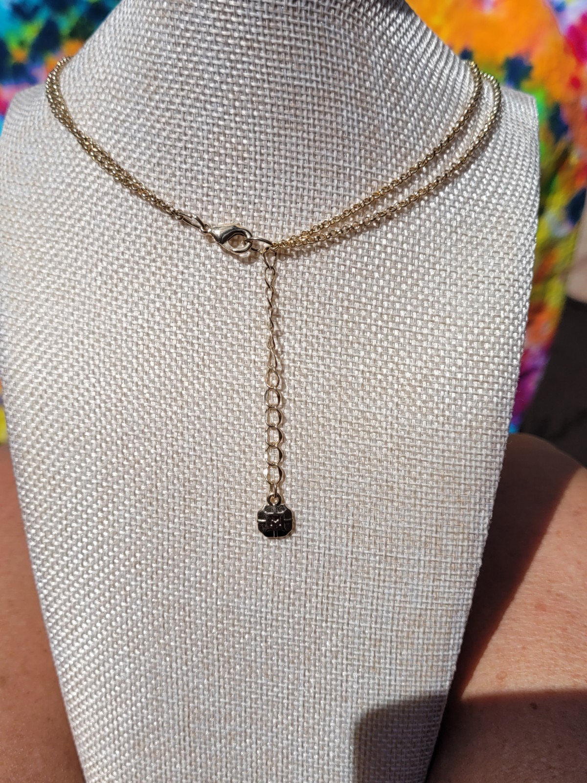 Gold Tone Layered Station Necklace Blue Round Rhinestones Adjustable Lobster